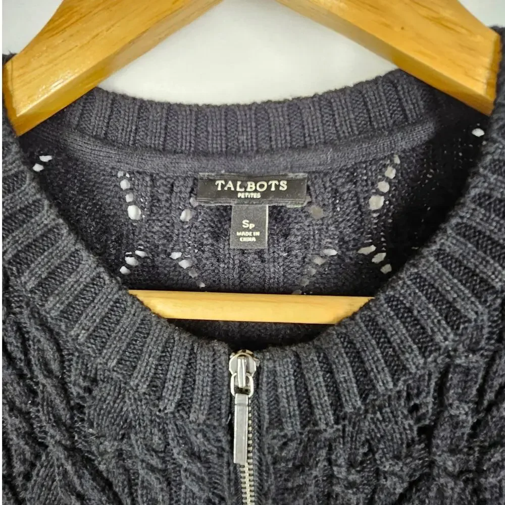 TALBOTS PETITES WOMEN'S KNIT BLACK ZIP UP SWEATER - SIZE SMALL PETITE